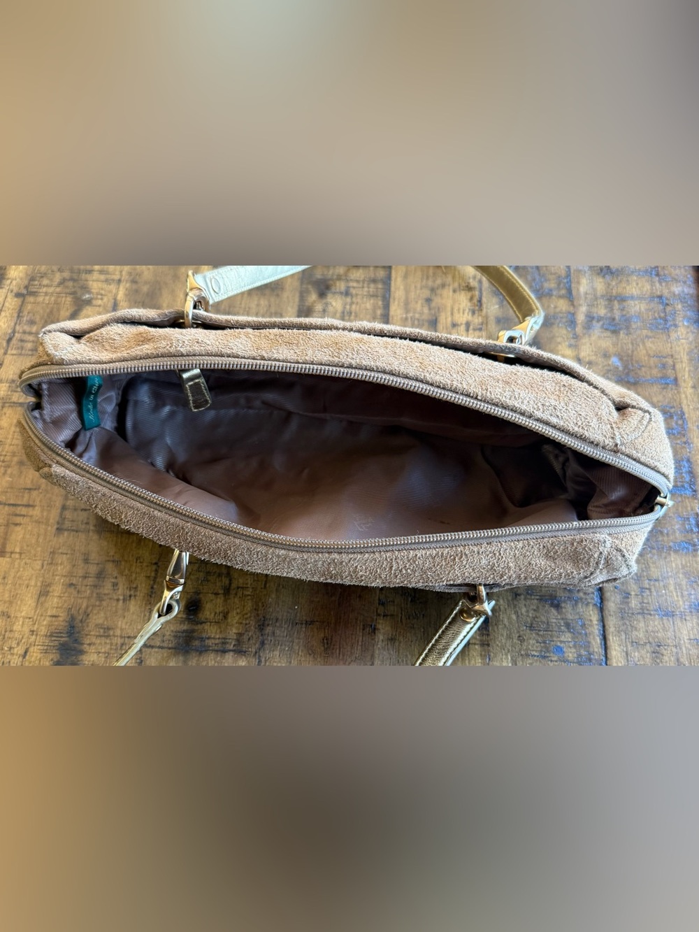 Ralph Lauren Brown Suede Shoulder Bag with Gold Handles - Picture 6 of 15